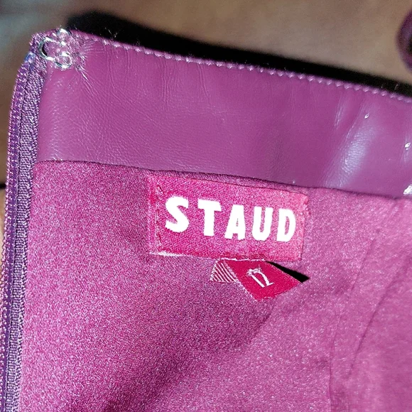 STAUD Plum Abstract Faux Leather Midi Dress Sz 12 - Picture 14 of 15